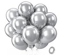 QIFU Metallic Silver Balloons 100 Pack - 12 Inch Strong Thicken Metallic Silver Birthday Balloon Round Helium Balloons for Birthday Party Decorations Engagement Anniversary Graduation New Year