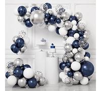 QIFU Navy Blue Silver Balloon Arch Kit, 114pcs Balloon Arch Navy and Silver with Silvery Confetti Balloons for Gender Reveal, Boys Men Birthday Party Balloons, Baby Shower, Christening, Graduation