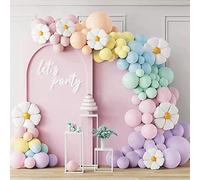 QIFU Pastel Balloon Arch Kit - 128pcs Macaron Latex Balloons 5 10 18 Inch Multicoloured Balloon with Daisy Flower Balloons, Pastel Birthday Decoration for Kids Birthday Gender Reveal Baby Shower