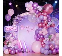 QIFU Pink and Purple Balloons Arch Kit,113pcs Metallic Purple Pink Balloon Arch with Bobo Kpop Balloons for Girls Birthday Kpop Demon Movie Hunters Decorations Anniversary Engagement Wedding