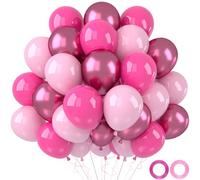 QIFU Pink Balloons, 52pcs Hot Pink Balloons, 12 Inch Pastel Balloon Metallic Latex Balloon with Mixed Color for Baby Shower Girl Princess Theme Birthday Wedding Engagement Christening Party Decoration