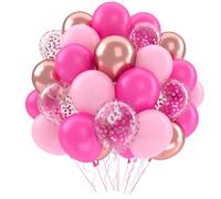 QIFU Pink Balloons Birthday, 52pcs Hot Pink Balloon Metallic Light Pink Balloons with Confetti Balloon for Girls Birthday Party Decorations Wedding Baby Shower Girls Princes Theme