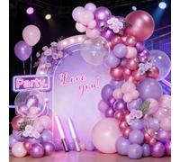QIFU Pink Purple Balloons Arch Kit, 113pcs Metallic Purple and Pink Balloon Arch with Bobo Kpop Balloons for Girls Birthday Kpop Movie Decorations Anniversary Engagement Wedding Baby Shower