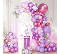 QIFU Purple And Pink Balloons Arch Kit,113 Pcs Pink And Purple Balloons Garland Kit With Bobo Balloon For Girls Princess Birthday Decorations Anniversary Engagement Wedding Kpop Party Baby Shower