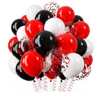 QIFU Red and Black Balloons, 12inch Red Black White Balloons with Latex Confetti Balloon Stranger Balloon for Stranger Theme Birthday Decorations Spider Theme Casino Decoration Poker Card Party