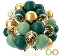 QIFU Sage Green and Gold Balloons Set, 52pcs Olive Dark Green Balloons Metallic Golden Balloon with Gold Confetti Balloon for Jungle Theme Birthday Party Decoration Christening Anniversary Baby Shower