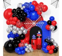 QIFU Spider Themed Balloon Arch Kit-108 Pcs Blue Black And Red Balloons, Helium Latex Metallic Silver Balloons For Boys Men Kids Birthday Decorations,Stranger Hero Party, Graduation, Baby Shower Party