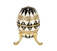 QIFU Vintage Hand Painted Easter Egg Style Jewelry Trinket Box with Rich Enamel and Sparkling Rhinestones