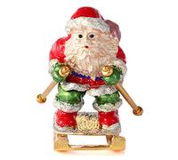 QIFU Vintage Hand Painted Santa Claus Style Small Hinged Jewelry Trinket Box, Unique Gift for Christmas