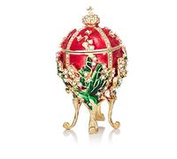 QIFU Vintage Hand Painted Small Cute Easter Egg Style Trinket Box with Rich Enamel and Sparkling Rhinestones, Unique Gift for Family