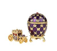QIFU Vintage Purple Easter Egg Style Jewelry Trinket Box with Mini Royal Carriage, Unique Gift for Easter Collection