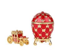 QIFU Vintage Red Easter Egg Style Jewelry Trinket Box with Mini Royal Carriage, Unique Gift for Easter Collection