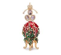 QIFU Vintage Red Lily of The Valley Easter Egg Style Enameled Collectible Figurine with Pearl and Rhinestone, Unique Gift for Home Decor