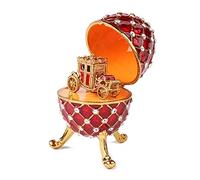 QIFU Vintage White Easter Egg Style Enamel Trinket Box with Mini Carriage(QF5291)