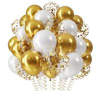 QIFU White and Gold Balloons, 12inch Gold and White Balloons with Gold Confetti Balloon Helium Engagement Balloon for Wedding Anniversary Graduation Prom 2026 Eid Umrah Mubarak Holy Communion Birthday
