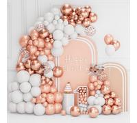 QIFU White Rose Gold Balloon Arch Kit, 101pcs Matte White Latex Balloon Garland Metallic Rose Gold Baloons with Confetti Congratulations Balloon for Girl Woman Birthday Decoration Wedding Anniversary
