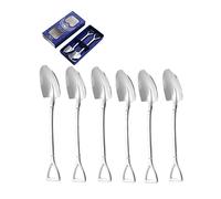 QiFun 6 Pcs Shovel Spoon, Stainless Steel Spade Spoon and Fork, Novelty Spade Teaspoons, Coffee Stirring Shovel Ice Cream Spoons Dessert Fruit Fork for Birthday Gift for Home(Silver) (Pointed Spoon)