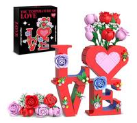 QIFUN Romantic Love Heart Vase Building Set - 1216 Pcs Rose Flower Bouquet Building Kit for Adults - Creative for Women & Men, Unique Valentine’s Day Gifts for Her Him