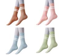 QIGEN LTD 4 Pairs Non-Slip Yoga Socks with Grips,Women Girls Pilates Grips Yoga Socks for Yoga Pilates, Dance, Fitness (UK, Alpha, One Size, Regular, Regular, 1Green+1blue+1Orange+1pink)