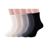QIGEN LTD Womens Fuzzy Winter Warm Fluffy Cozy Slipper Socks, 5Pairs Cosy Bed Soft Home Sleeping Socks, Winter Plush Crew Socks for Women