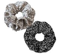 Qigfucm Elegant Oversized Floral Hair Scrunchies, Black and White 2-Pack, 6.2 Inch Large Scrunchies with Multi-Layer Ruffle Design Big Bun Hair Ties for Voluminous Look