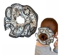 Qigfucm French Chic Knitted Black and White Scrunchie, Oversized Hair Tie for Women Girls, Elegant Floral Crochet Pattern Hair Accessory for Bridal Party Bridesmaid Gifts