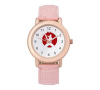 Qigong Wushu Teacher Tai Chi Pose Classic Watches for Women Pink Leather Strap Trendy Quartz Watch for Small Wrists