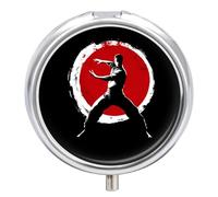 Qigong Wushu Teacher Tai Chi Pose Cute Travel Pill Organizer Portable Small Round Medicine Case Box for Pocket Purse