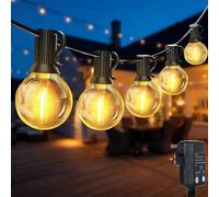 QIHANS Outdoor Garden String Lights Mains Powered, 100FT/30M Festoon Lights with Light Sensor Timer, 50+2 G40 Shatterproof Globe Bulbs, Waterproof Garden String Lights for Balcony Yard Patio Wedding