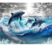 Qihensail 5D Dolphin Diamond Painting Kit for Adults,Diamond Art Kits for Beginner,Gem Art,Crystal Art Kits Full Round Drill for Home Wall Decor Gifts for Women, Men (Dolphin)