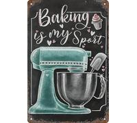 Qihensail Inspirational Vintage Tin Sign,Motivational Retro Metal Sign,Positive Quotes Metal Poster for Home Bedroom Living Room Office Classroom Club Dorm 8x12 Inch (Baking is My Spoilt)
