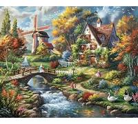 Qihensail Scenery Paint by Numbers for Adults,Landscape Painting by Number Kits on Canvas,Easy DIY Cheerful Painting for Beginners,Home Wall Decor (House)