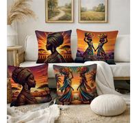 QiHon African Landscapes Linen Cushion Covers 20x20 inch, 4 Pack Decorative Throw Pillow Cases, Soft Breathable Square Pillow Cover with Invisible Zipper for Living Room Bedroom