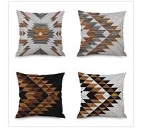 QiHon Black Brown Cushion Covers 60x60 cm Set of 4 Gray Geometric Modern Double Sided Printed Square Linen Cushion Covers 24x24 inch Outdoor Throw Pillow Case for Sofa Bedroom Home Office Car Decor