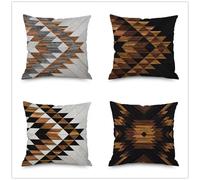 QiHon Black Brown Cushion Covers 60x60 cm Set of 4 Gray Geometric Modern Double Sided Printed Square Linen Cushion Covers 24x24 inch Outdoor Throw Pillow Case for Sofa Bedroom Home Office Car Decor