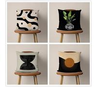 QiHon Black Brown Cushion Covers 60x60 cm Set of 4 Green Modern Double Sided Printed Square Linen Cushion Covers 24x24 inch Outdoor Throw Pillow Case for Sofa Bedroom Home Office Car Decor