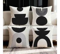 QiHon Black Curves Cushion Covers 60x60 cm Set of 4, Decorative Throw Pillow Cases, 24x24 inch Square Linen Pillowcases for Sofa Living Room Bedroo