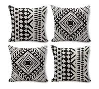 QiHon Black White Cushion Covers 70x70 cm Set of 4 Geometric Modern Double Sided Printed Square Linen Cushion Covers 28x28 inch Outdoor Throw Pillow Case for Sofa Bedroom Home Office Car Decor
