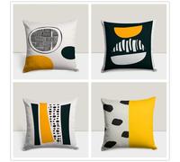 QiHon Black Yellow Cushion Covers 70x70 cm Set of 4 Stripes Modern Double Sided Printed Square Linen Cushion Covers 28x28 inch Outdoor Throw Pillow Case for Sofa Bedroom Home Office Car Decor
