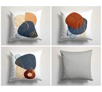 QiHon Blue White Cushion Covers 60x60 cm Set of 4 Gray Brown Modern Double Sided Printed Square Linen Cushion Covers 24x24 inch Outdoor Throw Pillow Case for Sofa Bedroom Home Office Car Decor