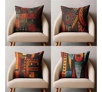 QiHon Brown Black Cushion Covers 60x60 cm Set of 4 Geometric Modern Double Sided Printed Square Linen Cushion Covers 24x24 inch Outdoor Throw Pillow Case for Sofa Bedroom Home Office Car Decor