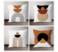 QiHon Brown Curves Cushion Covers 50x50 cm Set of 4 Black White Modern Double Sided Printed Square Linen Cushion Covers 20x20 inch Outdoor Throw Pillow Case for Sofa Bedroom Home Office Car Decor