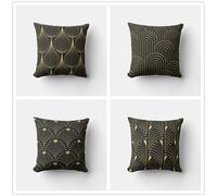 QiHon Curves Cushion Covers 40x40 cm Set of 4 Gold Black Modern Double Sided Printed Square Linen Cushion Covers 16x16 inch Outdoor Throw Pillow Case for Sofa Bedroom Home Office Car Decor