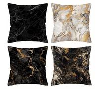 QiHon Cushion Covers 65x65 cm Set of 4 Black Marble Linen Square Pillow Cases 26x26 inch Modern Decorative Throw Pillow Covers for Sofa Couch Bedroom Home Office with Invisible Zipper