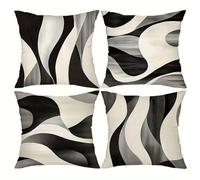 QiHon Cushion Covers 70x70 cm Set of 4 Black Grey Linen Square Pillow Cases 28x28 inch Modern Decorative Throw Pillow Covers for Sofa Couch Bedroom Home Office with Invisible Zipper
