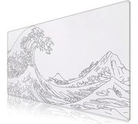 QiHon Gaming Mouse Pad, White Waves Large Mouse Mat XXL 600x400x3mm Extended Mousepad with Non-Slip Rubber for PC Laptop Keyboard Desk Pad
