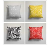QiHon Gray Yellow Cushion Covers 60x60 cm Set of 4 Black Red Modern Double Sided Printed Square Linen Cushion Covers 24x24 inch Outdoor Throw Pillow Case for Sofa Bedroom Home Office Car Decor
