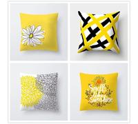 QiHon Gray Yellow Cushion Covers 60x60 cm Set of 4 White Black Modern Double Sided Printed Square Linen Cushion Covers 24x24 inch Outdoor Throw Pillow Case for Sofa Bedroom Home Office Car Decor