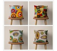 QiHon Green Circle Cushion Covers 50x50 cm Set of 4 Yellow Brown Modern Double Sided Printed Square Linen Cushion Covers 20x20 inch Outdoor Throw Pillow Case for Sofa Bedroom Home Office Car Decor