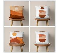 QiHon Landscape Cushion Covers 60x60 cm Set of 4 White Burnt Orange Modern Double Sided Printed Square Linen Cushion Covers 24x24 inch Outdoor Throw Pillow Case for Sofa Bedroom Home Office Car Decor